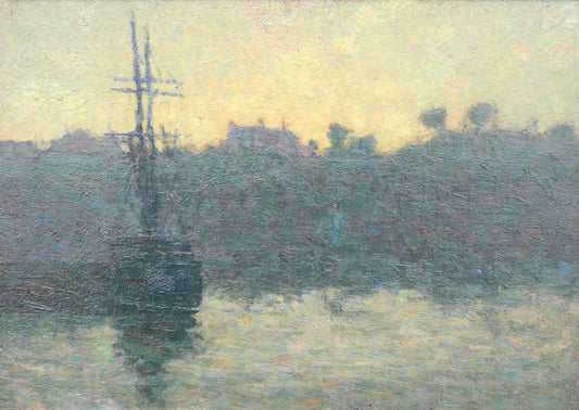 Rigged Sailing Vessel against a Quay, vintage artwork by James Bolivar Manson, 12x8" (A4) Poster
