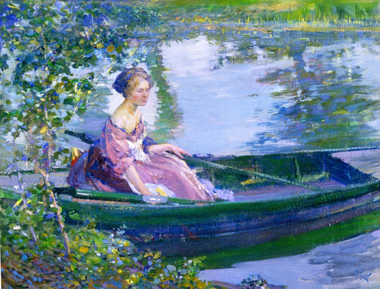 Boating, Giverny, vintage artwork by Richard Edward Miller, 12x8" (A4) Poster