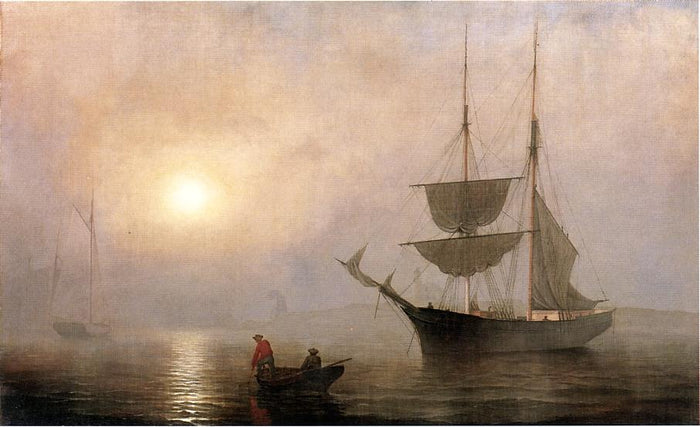 Ship in a Fog, Gloucester Harbor, vintage artwork by Fitz Henry Lane, A3 (16x12