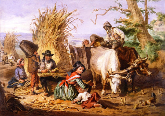 Gathering Corn in Virginia, vintage artwork by Felix Octavius Carr Darley, A3 (16x12") Poster Print