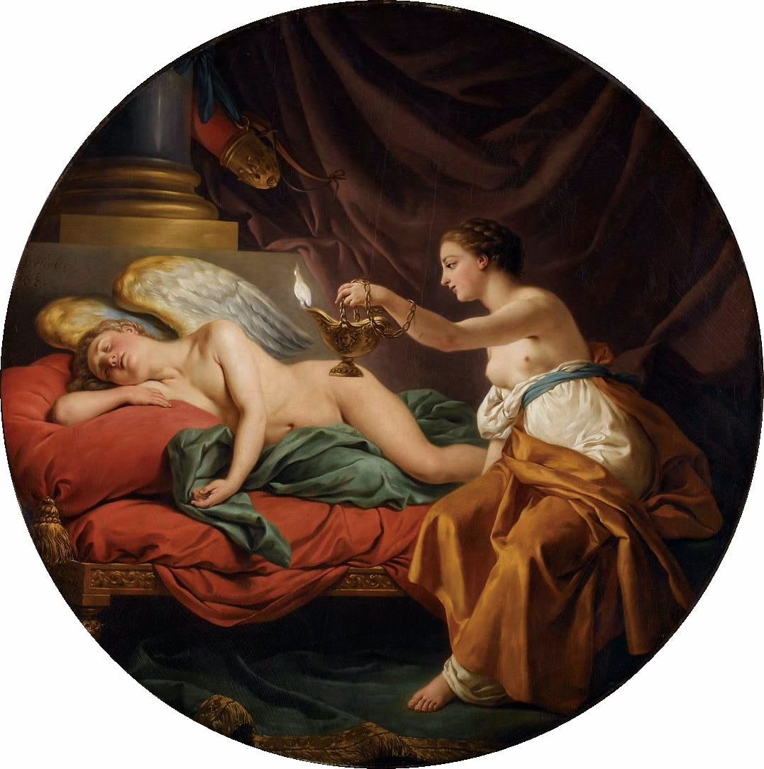 Psyche with Sleeping Cupid, vintage artwork by Louis Jean François Lagrenee, 12x8" (A4) Poster