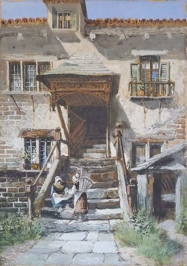 House with characters, vintage artwork by Henry Valter, 12x8" (A4) Poster
