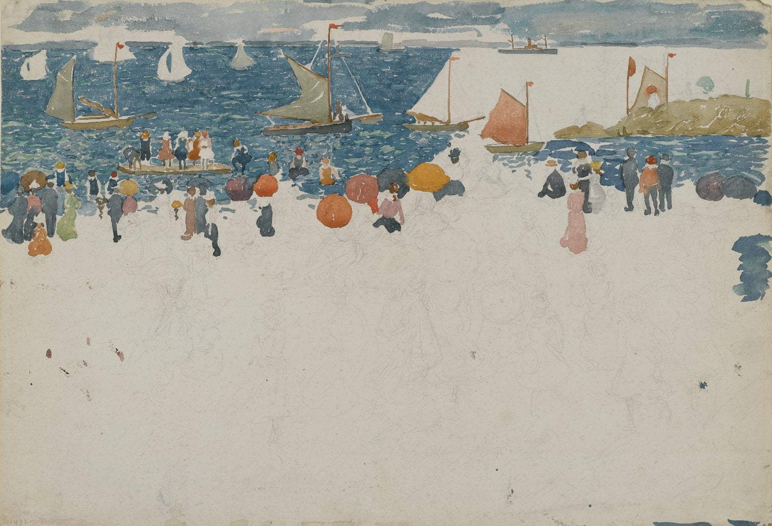 Beach Scene with Boats by Maurice Prendergast,A3(16x12")Poster