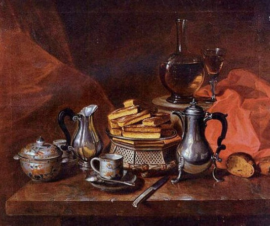 Still Life with Silver and Biscuits, vintage artwork by Andre Bouys, 12x8" (A4) Poster