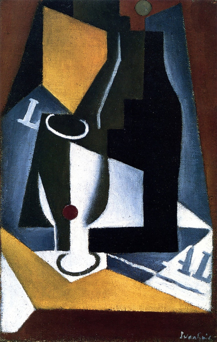 Bottle, Glass and Newspaper by Juan Gris,16x12(A3) Poster