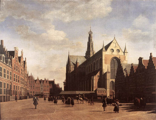 The Grote Markt in Haarlem with the St.-Bavochurch, seen from the West, vintage artwork by Gerrit Adriaensz.Berckheyde, 12x8" (A4) Poster