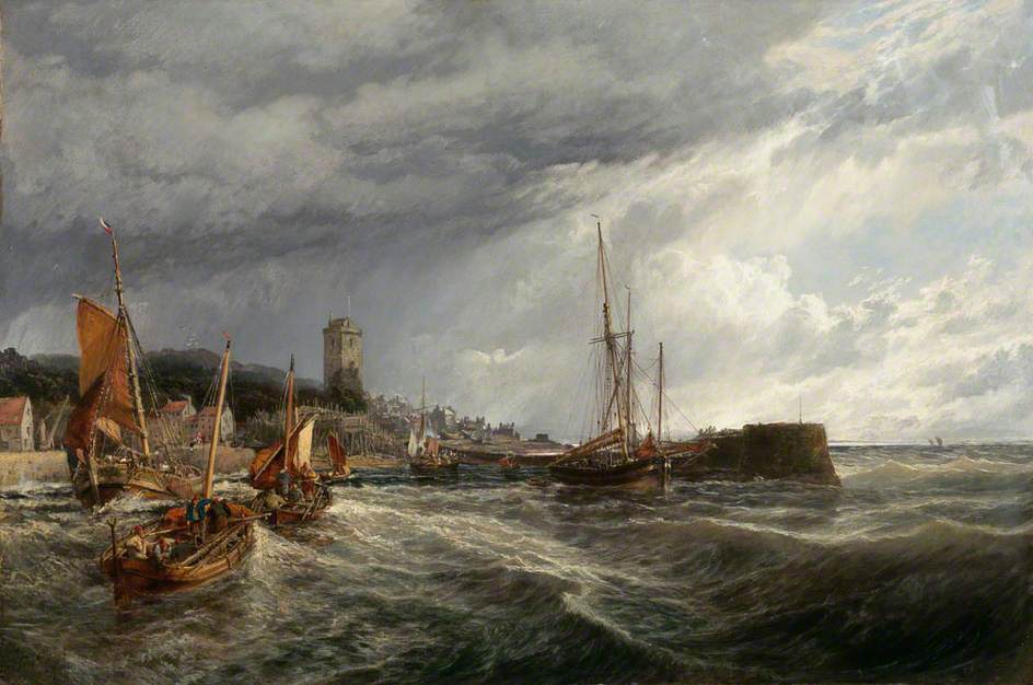 Fishing Boats Running into Port, vintage artwork by Samuel Bough, 12x8" (A4) Poster