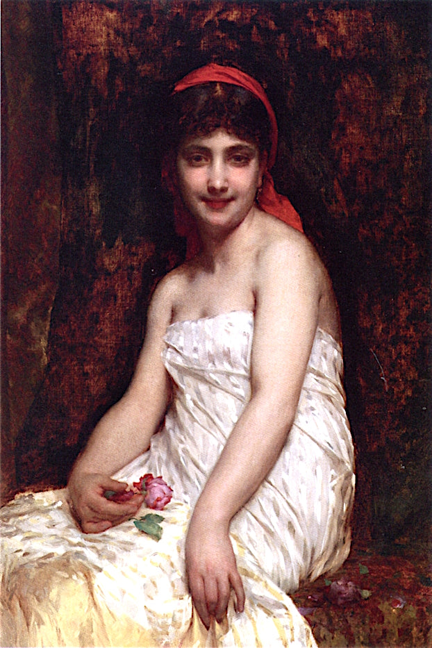 A Young Beauty with Roses, vintage artwork by Étienne-Adolphe Piot, 12x8" (A4) Poster