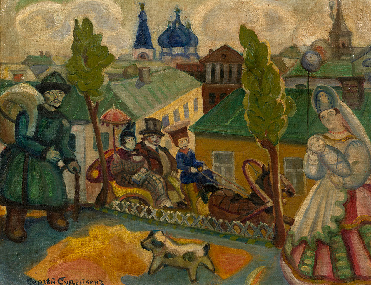 Provincial Scene, vintage artwork by Sergei Sudeikin, 12x8" (A4) Poster