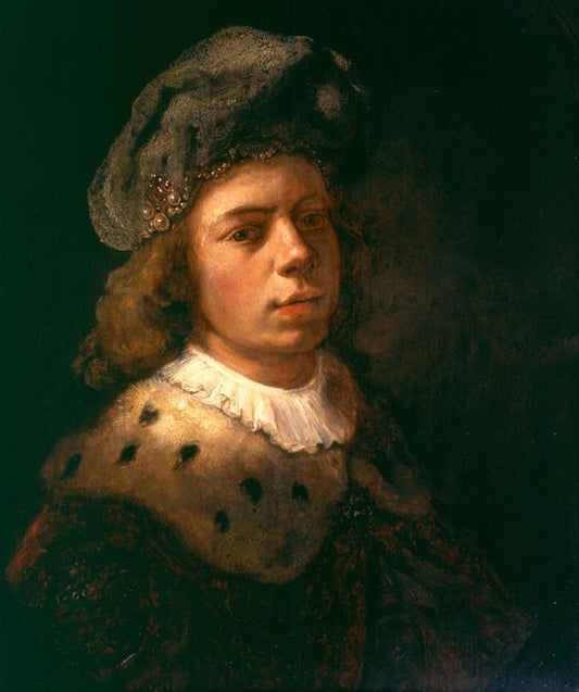Selfportrait with Turban, vintage artwork by Samuel van Hoogstraeten, 12x8" (A4) Poster