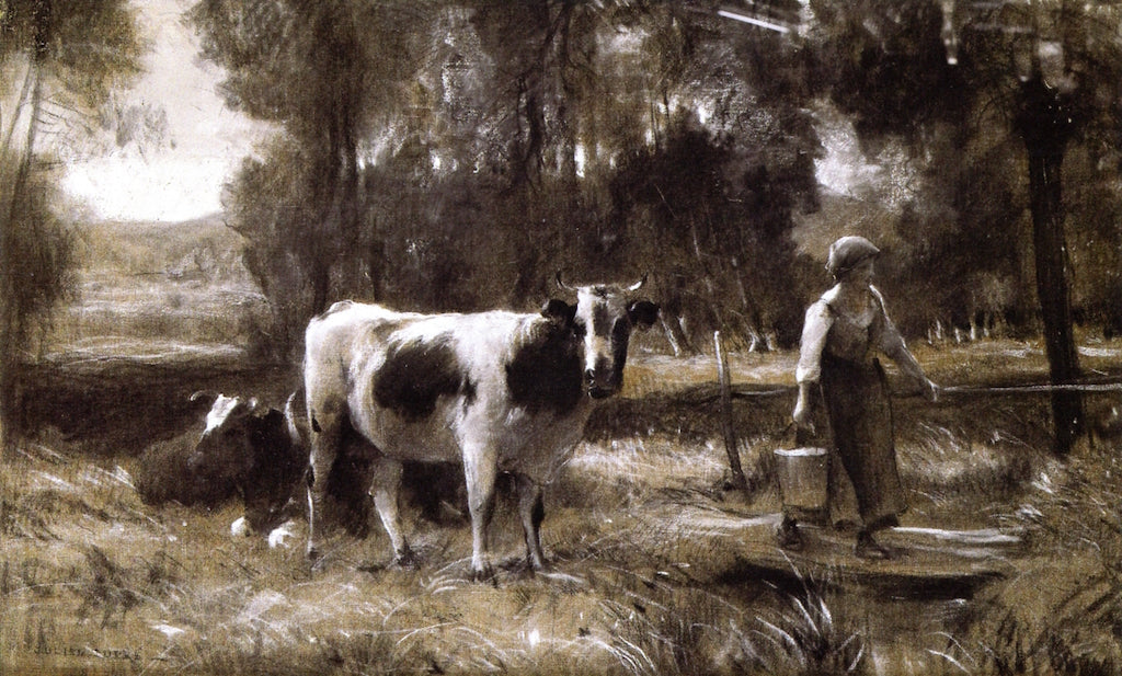 The Cow Girl, vintage artwork by Julien Dupre, 12x8" (A4) Poster