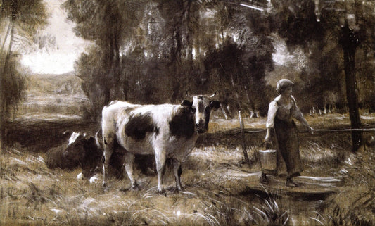 The Cow Girl, vintage artwork by Julien Dupre, 12x8" (A4) Poster