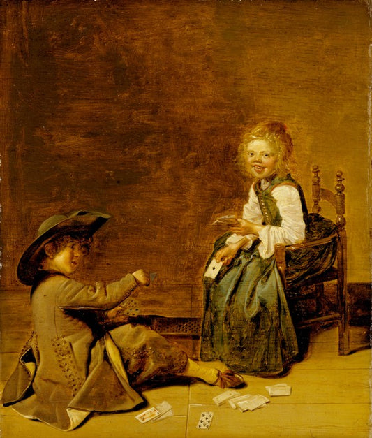 Children Playing Cards, vintage artwork by Dirck Hals, 12x8" (A4) Poster