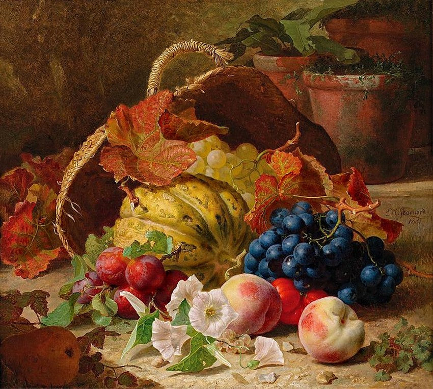 Still life with fruit and convulvulus, vintage artwork by Eloise Harriet Stannard, 12x8" (A4) Poster