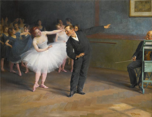 The dancing school, Prague, vintage artwork by Frantisek (Franz) Dvorak, 12x8" (A4) Poster
