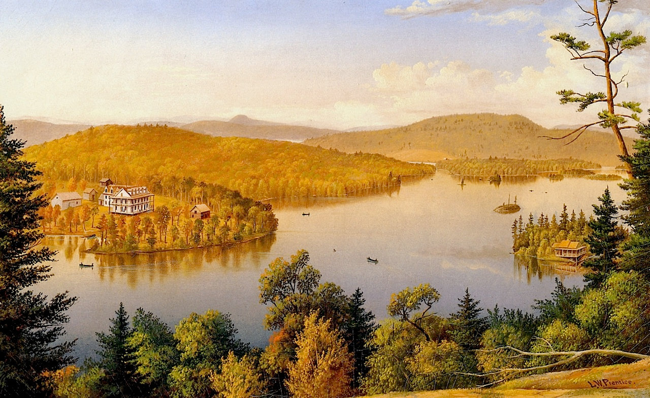 Blue Mountain Lake with Ordway House by Levi Wells Prentice,A3(16x12")Poster