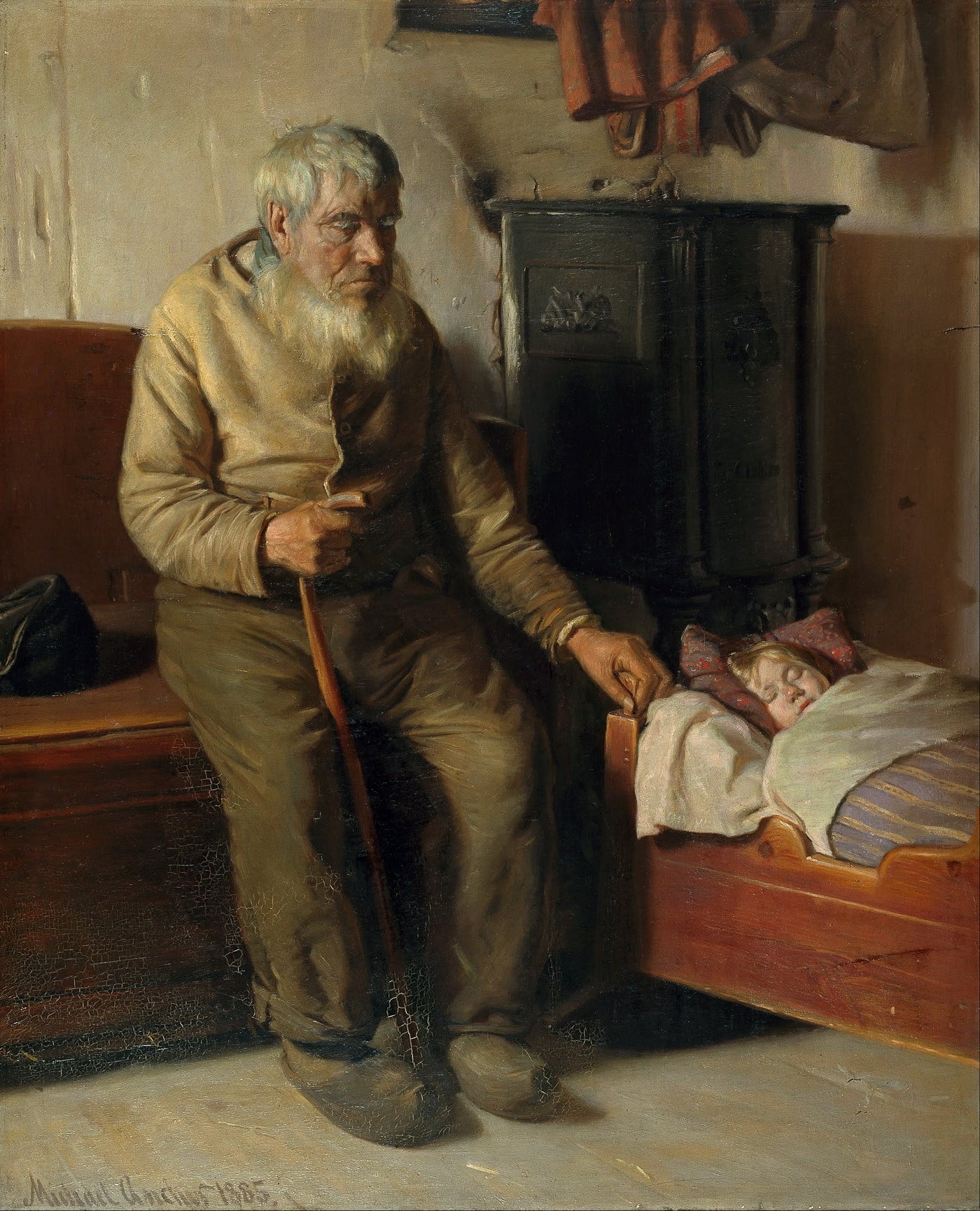 Blind Kristian Minding a Child, vintage artwork by Michael Peter Ancher, 12x8" (A4) Poster
