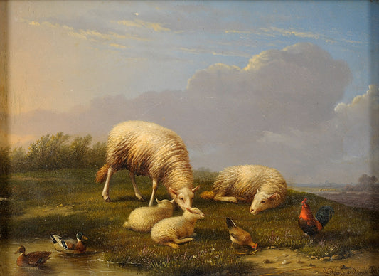 Pasture idyll, vintage artwork by Francois van Severdonck, A3 (16x12") Poster Print