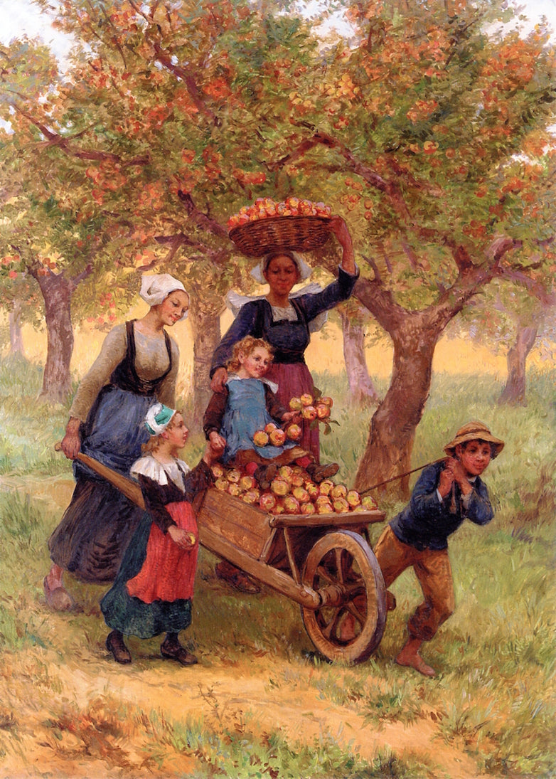 Harvesting Apples, vintage artwork by Theophile-Louise Deyrolle, 12x8" (A4) Poster