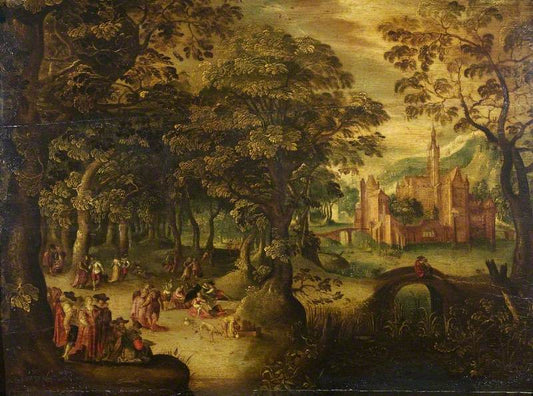Landscape with a Fête Champêtre, vintage artwork by Dutch School 17th Century - Unknown, 12x8" (A4) Poster
