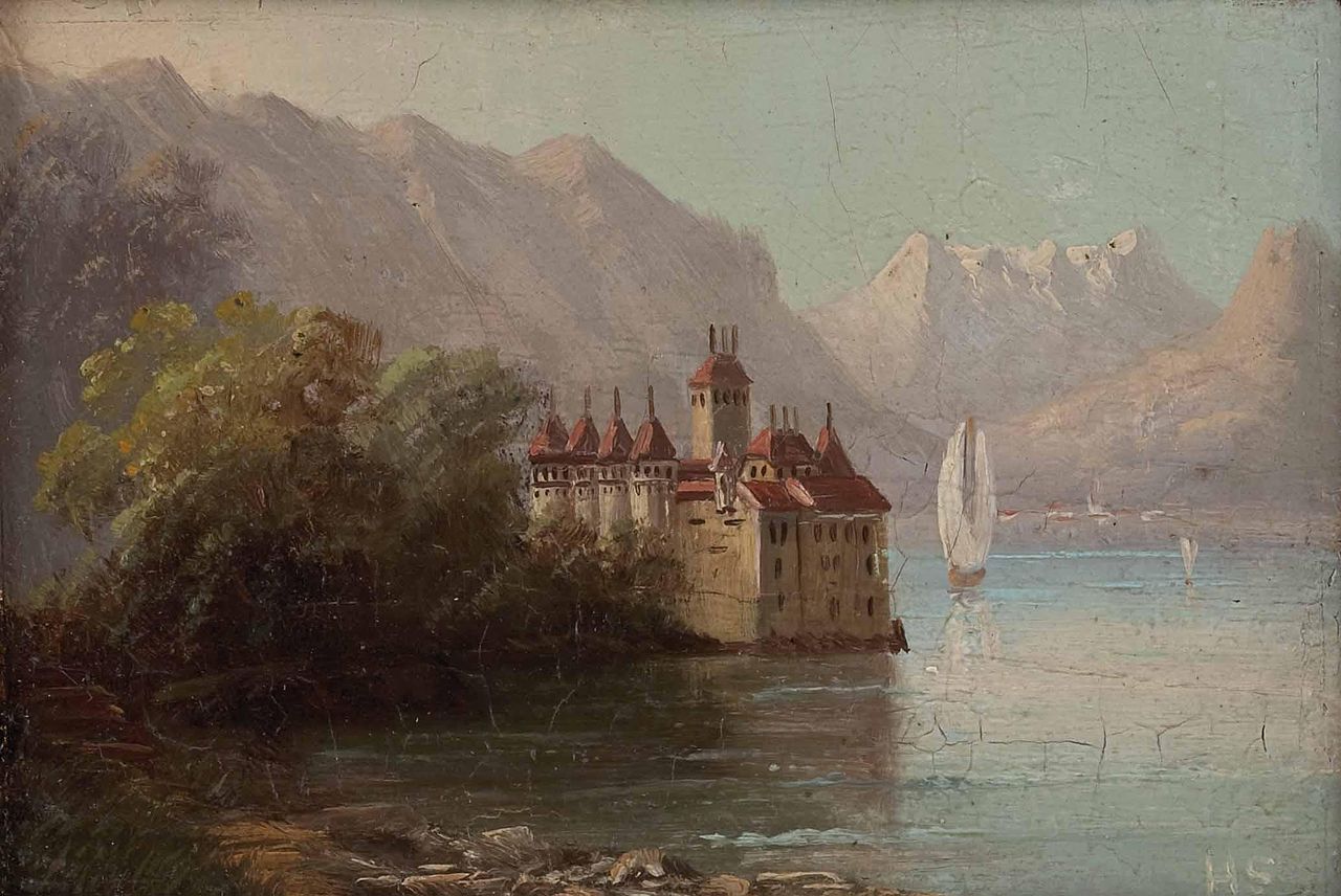 Schloss Chillon, vintage artwork by Hubert Sattler, A3 (16x12") Poster Print