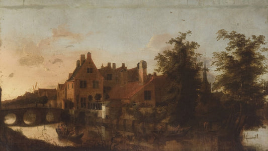 Houses beside a Canal, vintage artwork by Pieter Jansz. van Asch, 12x8" (A4) Poster