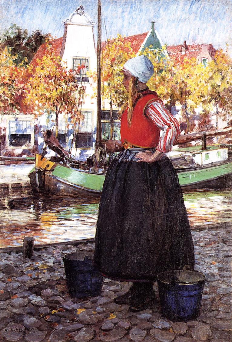 Woman Along Canal, vintage artwork by George Hitchcock, 12x8" (A4) Poster