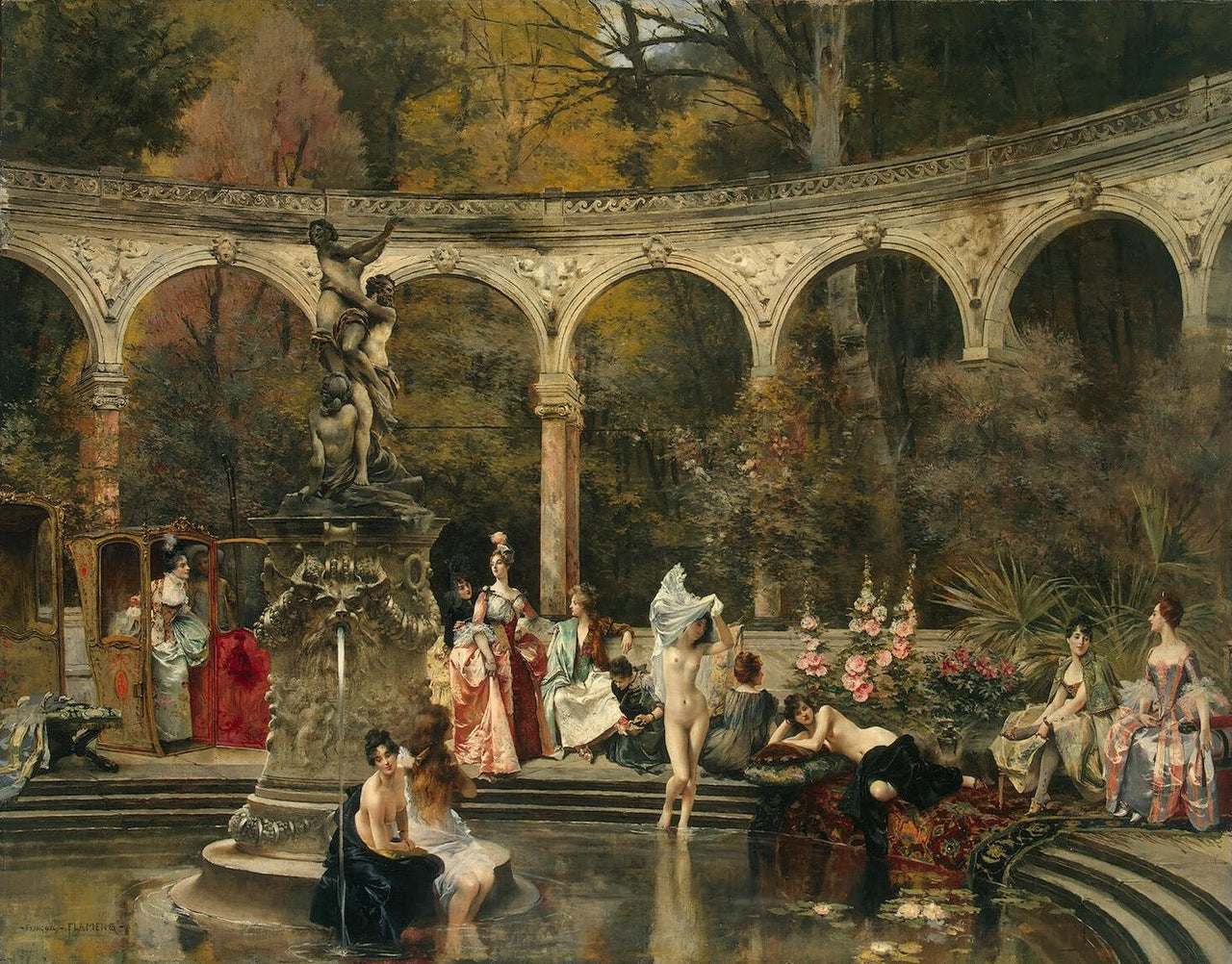 Bathing of Court Ladies in the 18th Century, vintage artwork by Francois Flameng, 12x8" (A4) Poster