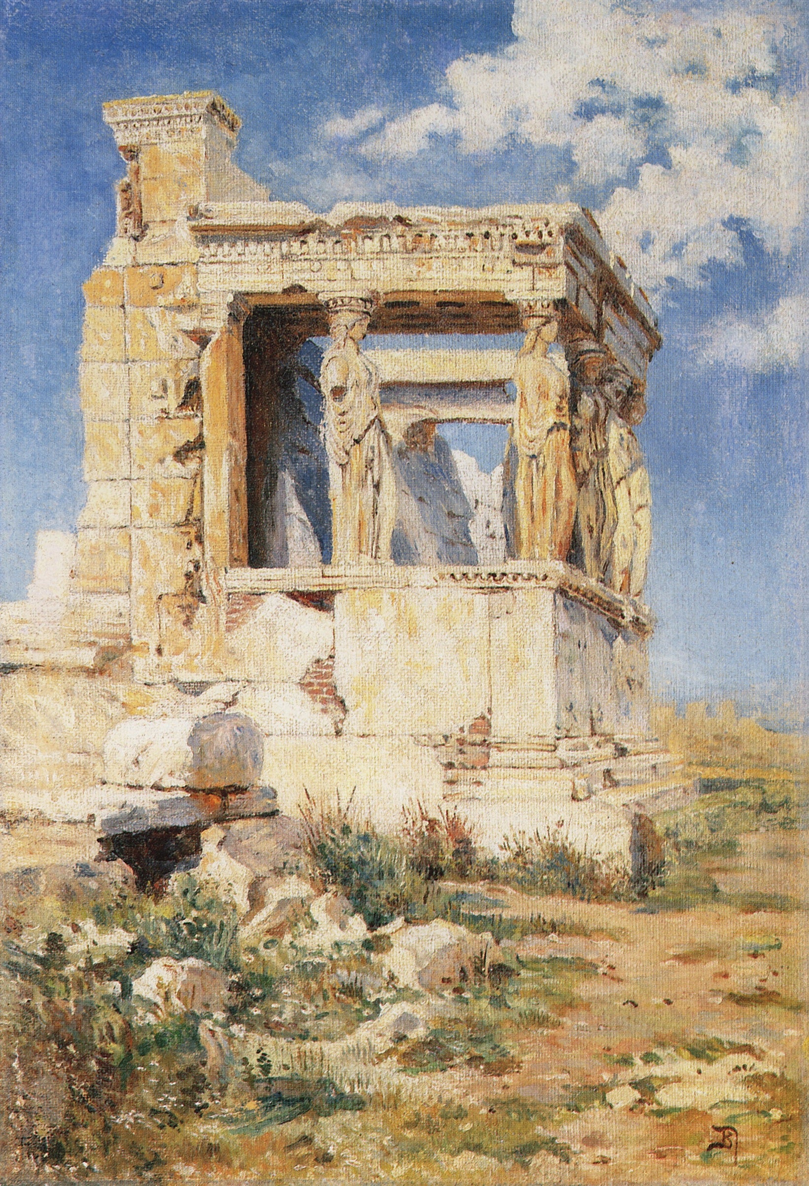 The Caryatid Porch of the Erechtheion, Athens, vintage artwork by Vasily Polenov, 12x8" (A4) Poster