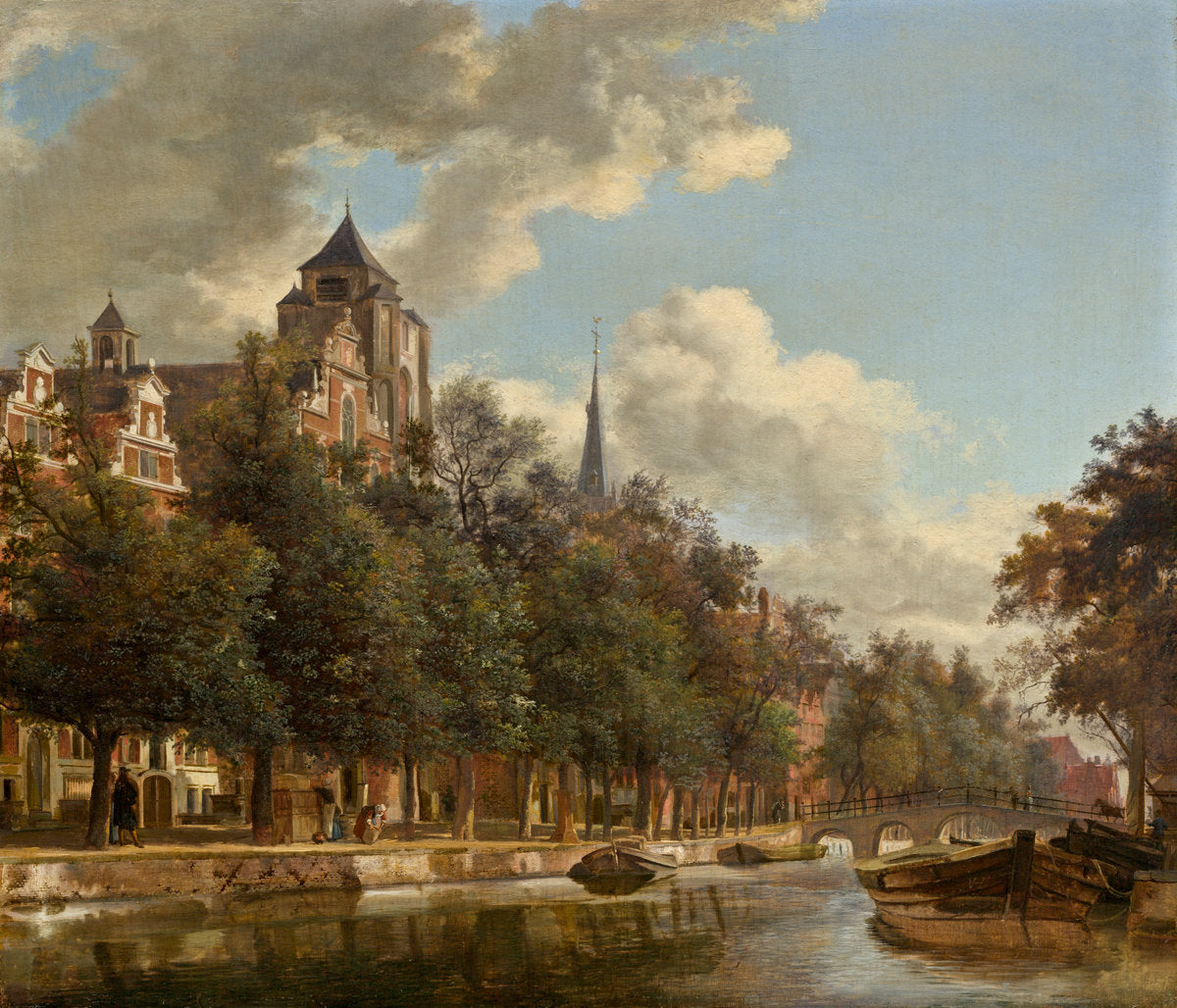 View Down a Dutch Canal, vintage artwork by Jan van der Heyden, 12x8" (A4) Poster