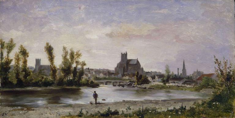 View of Auxerre, vintage artwork by Jules Jacques Veyrassat, A3 (16x12") Poster Print