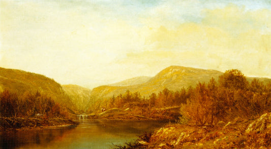 Autumn Landscape with Boy Fishing, vintage artwork by Charles W. Knapp, 12x8" (A4) Poster