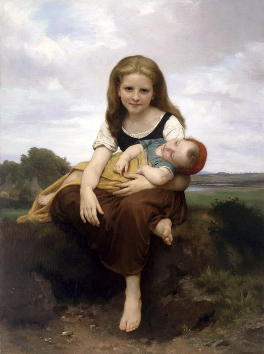 The Elder Sister, vintage artwork by William Bouguereau, 12x8" (A4) Poster