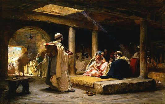 Cafe at Biskra, Algeria, vintage artwork by Frederick Arthur Bridgman, 12x8" (A4) Poster
