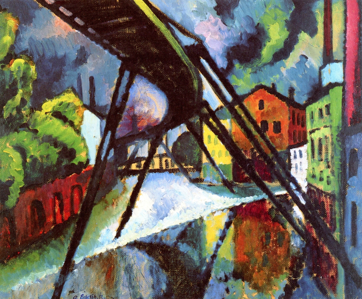 Elevated Train, vintage artwork by Adolf Erbslöh, 12x8" (A4) Poster
