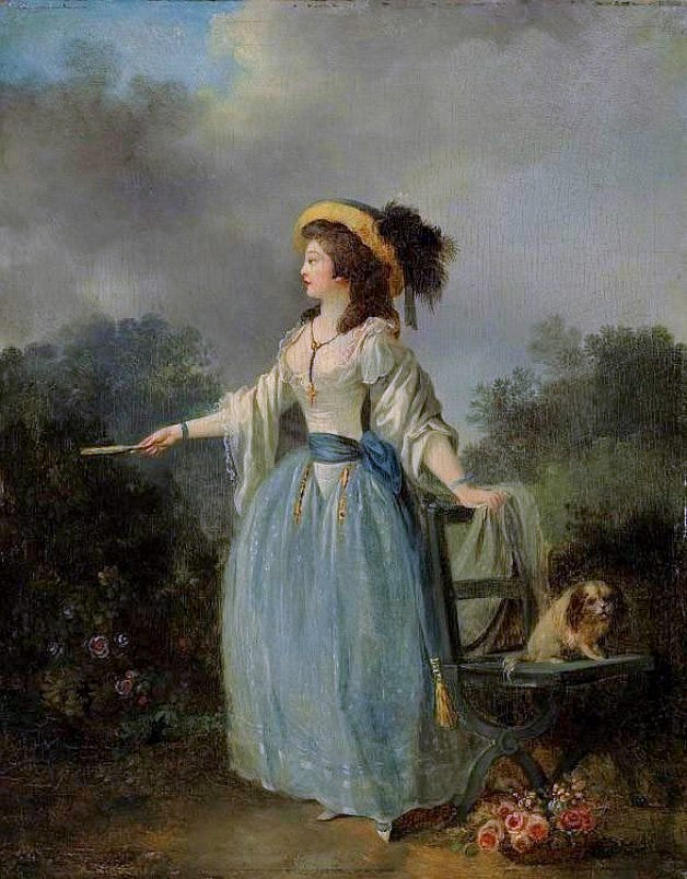 A Lady with her Dog in a Garden, vintage artwork by Jean-Frederic Schall, 12x8" (A4) Poster