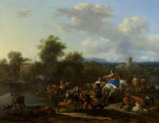 The Cattle Ferry, vintage artwork by Nicolaes Berchem, 12x8" (A4) Poster