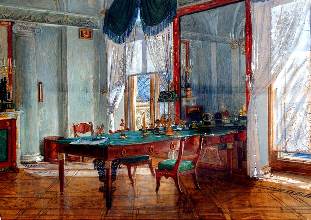 The Study of Alexander I in Tsarskoye Selo Palace, vintage artwork by Alexei Korzukhin, 12x8" (A4) Poster