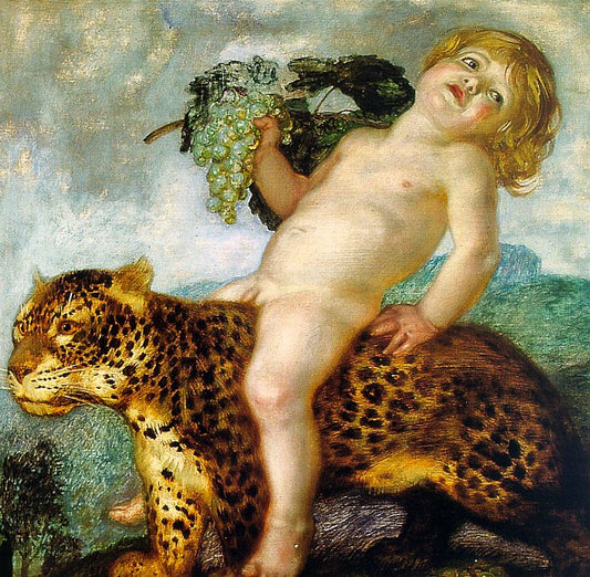 Boy Bacchus Riding on a Panther, vintage artwork by Franz von Stuck, 12x8" (A4) Poster
