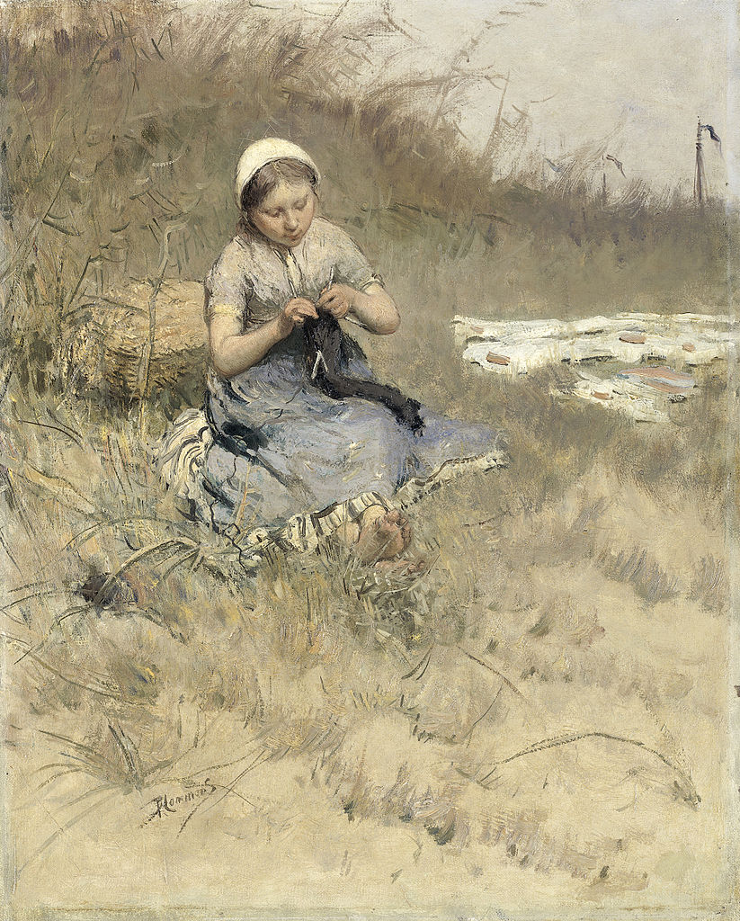 The Little Knitter, vintage artwork by Bernard Blommers, 12x8" (A4) Poster