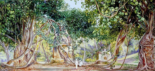 Bauhinia Creeper Crushing Tombs, Saharanpur, India, vintage artwork by Marianne North, 12x8" (A4) Poster