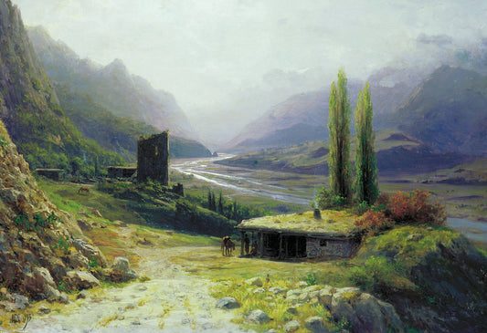 Gorge in the Caucasus Mountains, vintage artwork by Lev Lagorio, 12x8" (A4) Poster