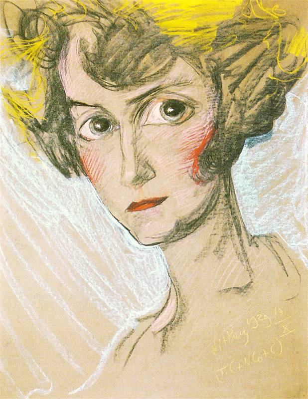 Portrait of Modesta Zwolinska, vintage artwork by Stanislaw Witkiewicz, 12x8" (A4) Poster