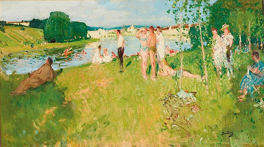 Bathers at Veneux, vintage artwork by Pierre-Eugène Montezin, 12x8" (A4) Poster