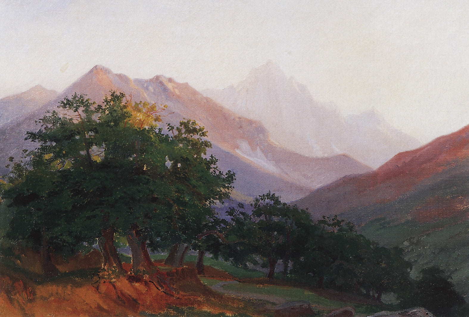 Oak Trees in Carrara Mountains, vintage artwork by Nikolai Nikolaevich Ge, 12x8" (A4) Poster