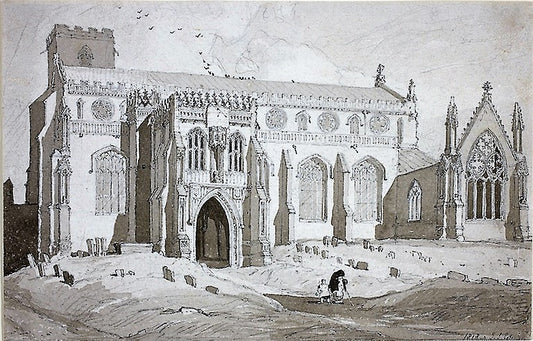 Cley Church, Norfolk, vintage artwork by John Sell Cotman, 12x8" (A4) Poster