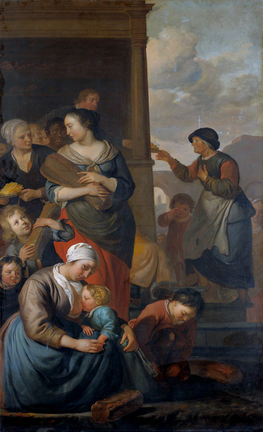 Allegory of the Food Distribution to the Poor, vintage artwork by Jacob Van Loo, 12x8" (A4) Poster