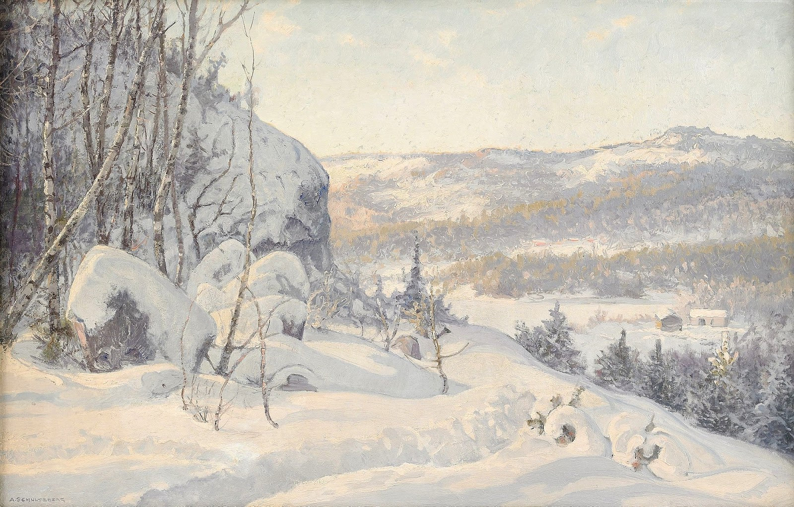 Winter Day in Dalarna by Anshelm Schultzberg,A3(16x12")Poster