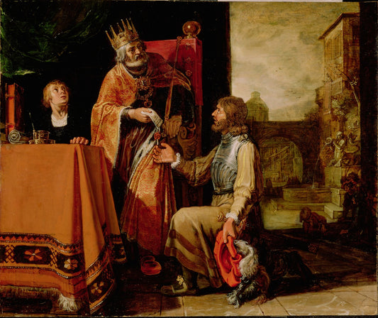 King David Handing the Letter to Uriah, vintage artwork by Pieter Lastman, 12x8" (A4) Poster