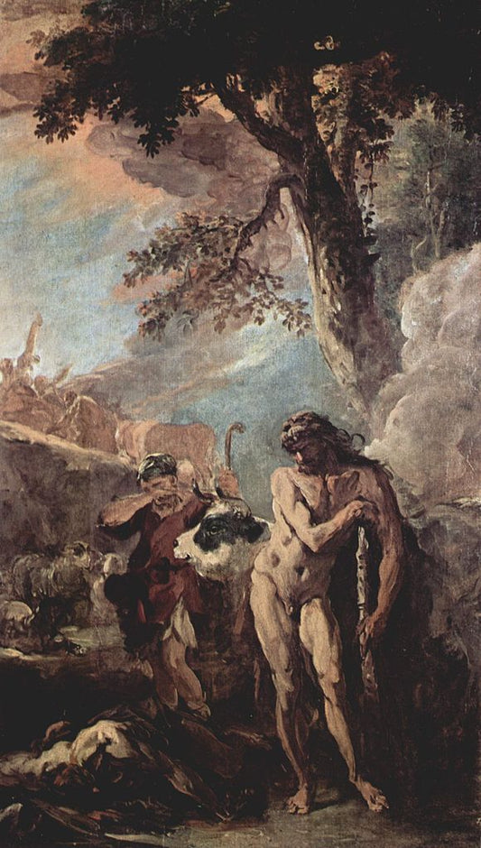 Hercules and the Centaur (study for decorations at Palazzo Marucelli-Fenzi), vintage artwork by Sebastiano Ricci, 12x8" (A4) Poster